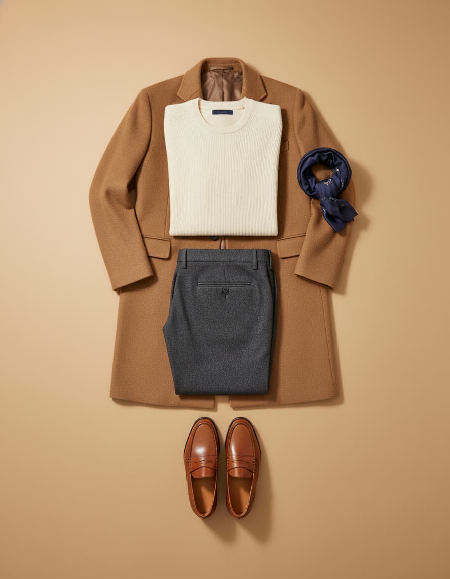 Camadas com casaco camel